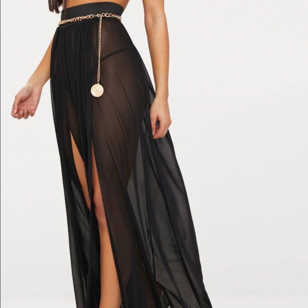 Pretty Little Thing Black Mesh Maxi Skirt
